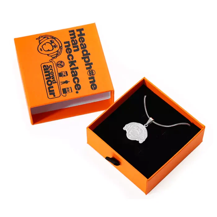 Stainless Steel Embossed Logo Box Headphone Charm/Necklace