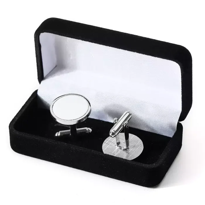 Silver Blank Circular Cufflink Magnet Design With Box